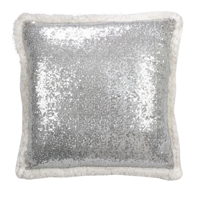18&#34;x18&#34; Poly Filled Sequin and Faux Shearling Square Throw Pillow Silver - Saro Lifestyle, 1 of 5