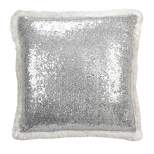 18"x18" Poly Filled Sequin and Sherpa Square Throw Pillow Silver - Saro Lifestyle