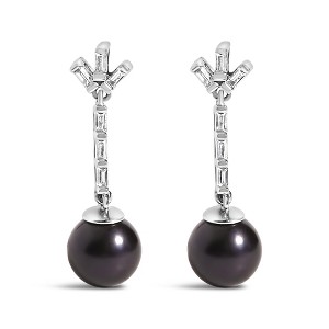 .925 Silver 7MM Cultured Black Pearl and White sapphire Drop and Dangle Earring - 1 of 4