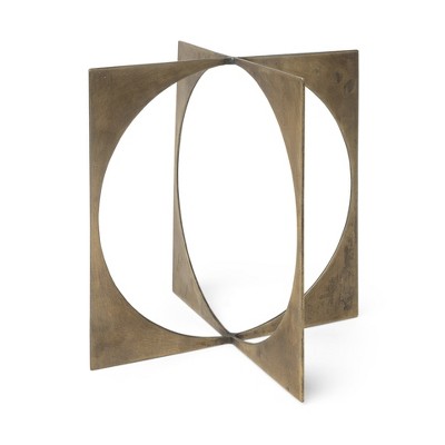 HomeRoots 10" Burnished Gold Metal Circle Square Sculpture