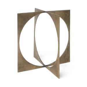 HomeRoots 10" Burnished Gold Metal Circle Square Sculpture - 1 of 4