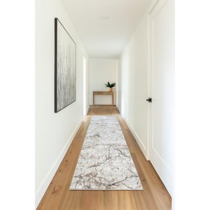 Home Mart Goods Abstract Beige Grey Cream Distressed Modern Thick Plush Runner Rug -  2'6" x 10' - 1 of 4
