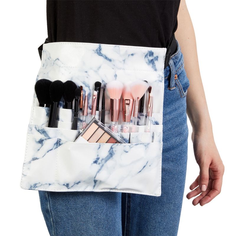Okuna Outpost PU Leather Makeup Brush Belt & Organizer for Professional Cosmetic Artist with 22 Pockets, White Marble, 2 of 8