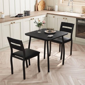 3 Piece Dining Table Set for 2, Farmhouse Kitchen Table and Upholstered Chair, Metal Frame Square Dining Room Furniture - 1 of 4
