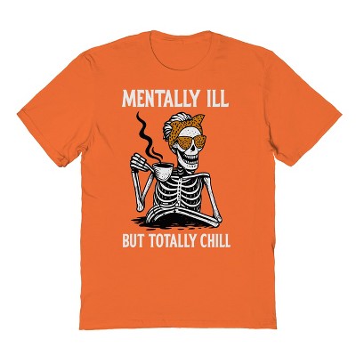 Rerun Island Men Mentally Ill Totally Chill Short Sleeve Graphic Cotton T-Shirt