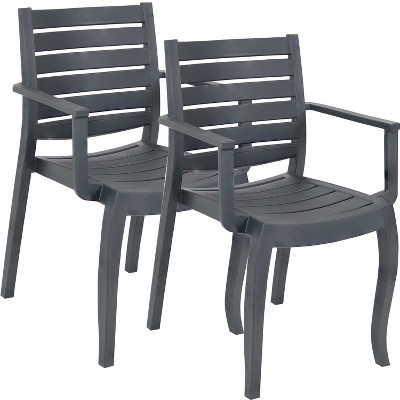 Sunnydaze Polypropylene Stackable Illias Outdoor Patio Arm Chair, Gray, 2pk