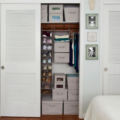 Large Gray Poly Linen Fabric Storage Bins with Removable Lid