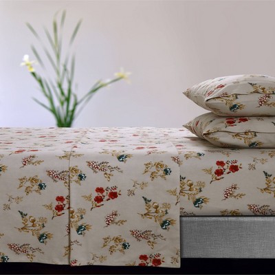 Full 170 Gsm Extra Deep Pocket Flannel Sheet Set Leilani Floral Cream ...