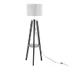 LumiSource Compass Mid-Century Modern Floor Lamp with Shelf in Black Wood Silver Metal and Gray Linen - 3 of 4