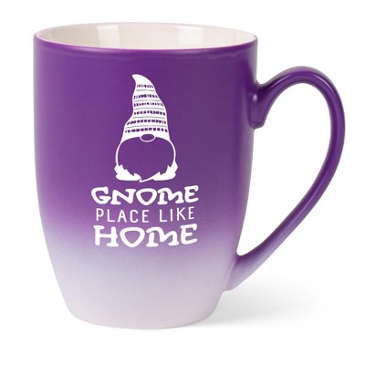 Elanze Designs Cute Witty Coffee Cup Mug 12 Ounce Ceramic With Ombre Gradient Gnome Place Like Home Purple and White