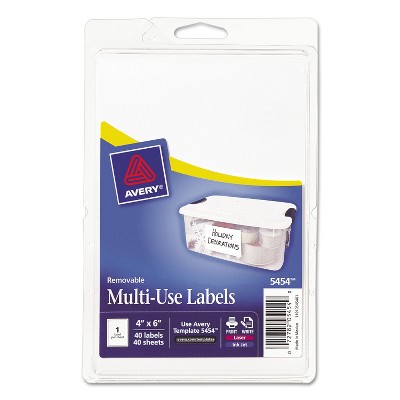 Avery Removable Multi-Use Labels 6 x 4 White 40/Pack 05454