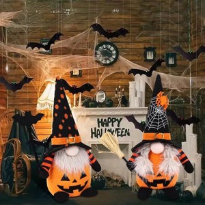 2PCS Halloween Gnomes Plush Decor, Handmade Pumpkin Bat Ornaments Swedish Tomte Gnome Nisse Scandinavian Ornaments Elf Dwarf for Table Decorations - 1 of 4