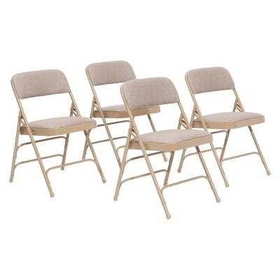 Set of 4 Deluxe Fabric Padded Triple Brace Folding Chairs Beige - Hampton Collection