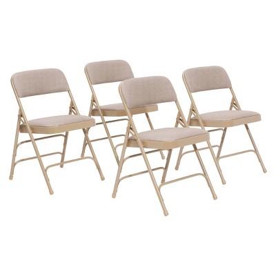 Set Of 4 Deluxe Fabric Padded Triple Brace Folding Chairs Beige