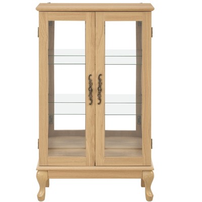 Vynxaria Decorative Storage Cabinet with Mirrored Back and Adjustable Glass Shelves - Cherry/White/Oak