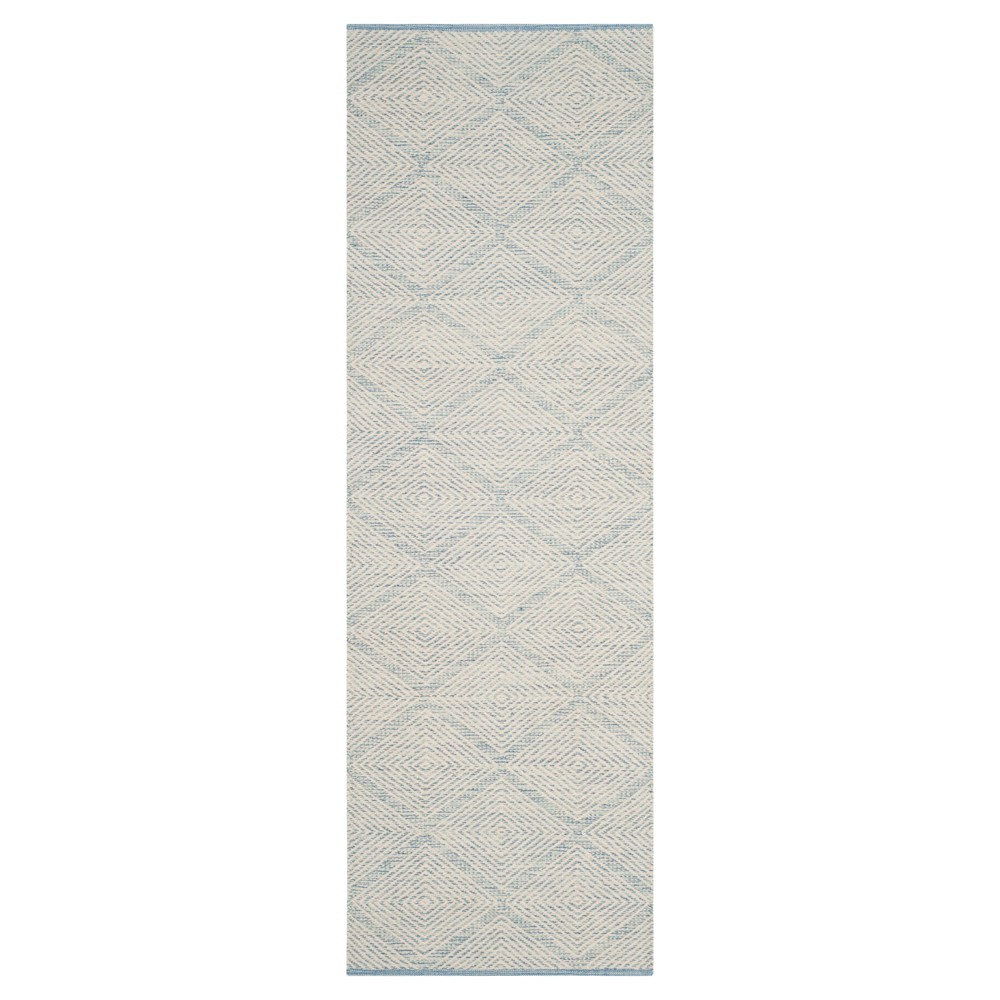  Runner Light Blue Geometric Flatweave Woven