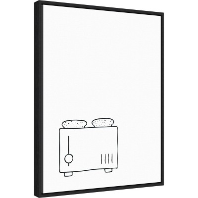 Minimalist Black and White Toaster Line Drawing Framed Canvas Art