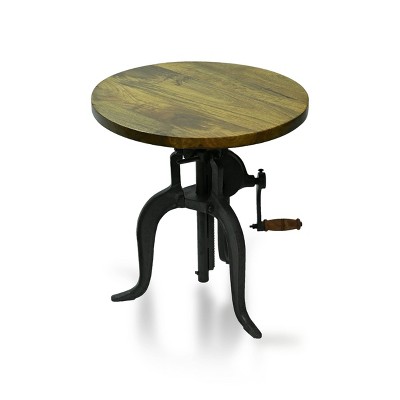 Carolina Living Paxton Adjustable Crank Accent Table Harvest Oak: Cast Iron Frame, Mango Wood Top, 24" Height