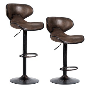 Costway Set of 2 Adjustable Bar Stools Swivel Bar Chairs with Back&Footrest Retro Brown - 1 of 4