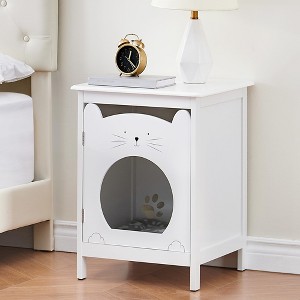 Cat Litter Box Enclosure, Hidden Kitty Litter Cat House & Side Table, Cat Box Cabinet with Vent Holes, Wooden Cabinet for Cats - 1 of 4