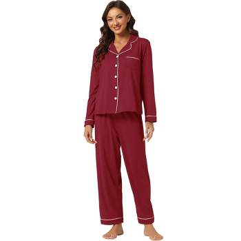 cheibear Women's Long Sleeves Pants Button Down Lounge Pajamas Set