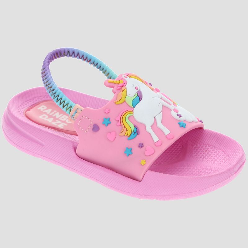 Rainbow Daze Slide Sandal, Mermaid/Shark/Unicorn Molded Slides With Elastic Back Strap, Toddler Size 5-12, Purple/Blue/Pink, 1 of 8