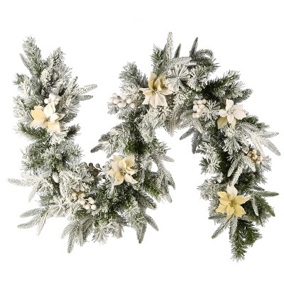 National Tree Company Artificial Christmas Garland, Green, Colonial Fir, With Flowers, Berry Clusters, Frosted Branches,9 Feet