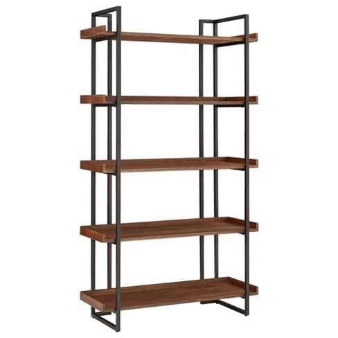 Sunnydaze 5 Shelf Industrial Style Freestanding Etagere Bookshelf with Wood  Veneer Shelves