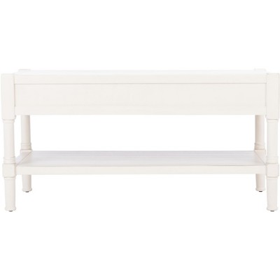 Distressed White Rectangular Wood Coffee Table with Storage
