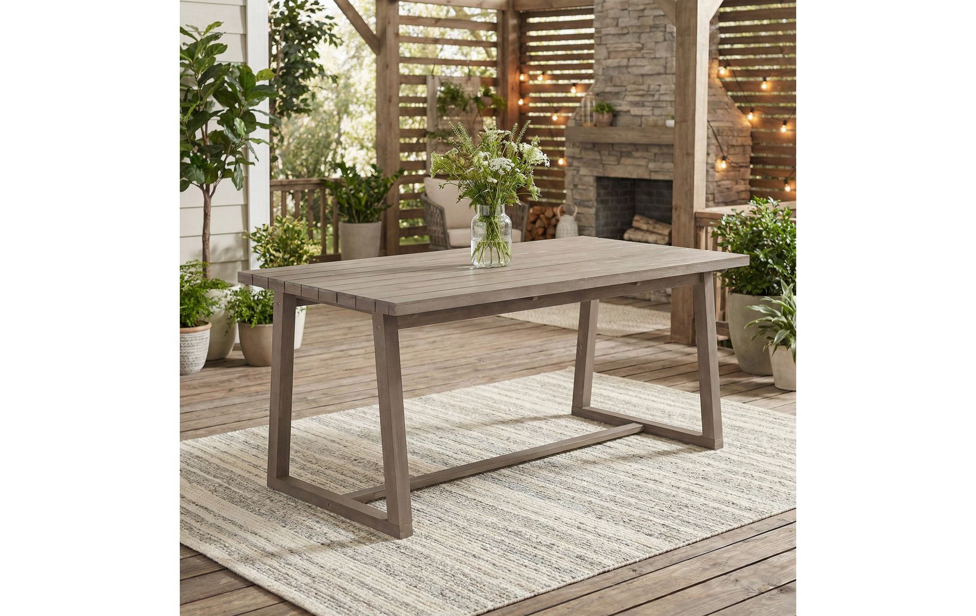 Outdoor Rectangular Acacia Wood Patio Table, Brown Large Dining Table for 6–8, Outdoor Furniture for Backyard, Garden or Deck-Panipeachy