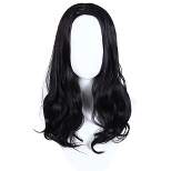 Unique Bargains Curly Wig Human Hair Wigs for Women 22" Black with Wig Cap Medium Long Hair