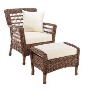 Jiallo Modern Concept Faux Sea Grass Resin Rattan Relaxing Set (1 Armchair and 1 Ottoman) - 1 of 4