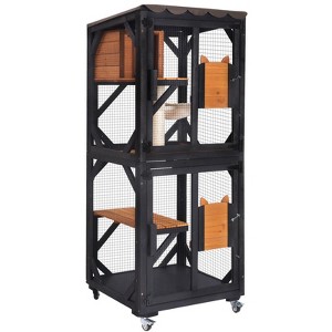 Aivituvin Medium Wooden Outdoor Cat Catio with Wheels| Connecting with Window-AIR22-M - 1 of 4