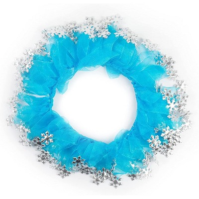 Medium Blue Tulle Dog Collar with Silver Snowflakes
