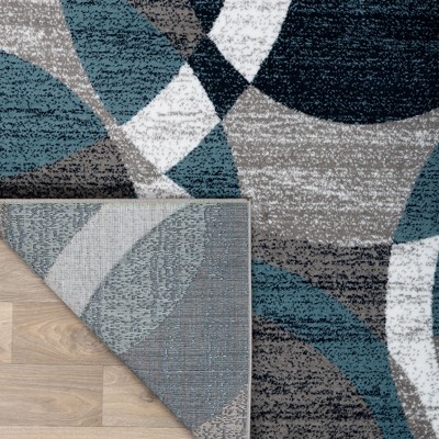 Blue and Gray Abstract Geometric 6'6" Round Rug