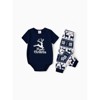 Christmas Reindeer Print Glow in the Dark Family Matching Pajamas Sets with Christmas Socks Deep Blue - 2 of 4