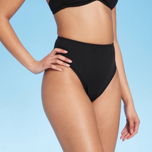 Black Ribbed High Rise Bikini Bottoms