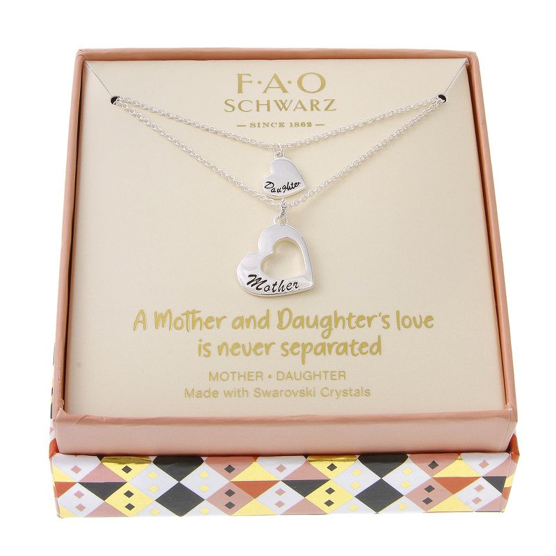 FAO Schwarz Silver Tone Heart Pendant Necklace Set, 2 of 4