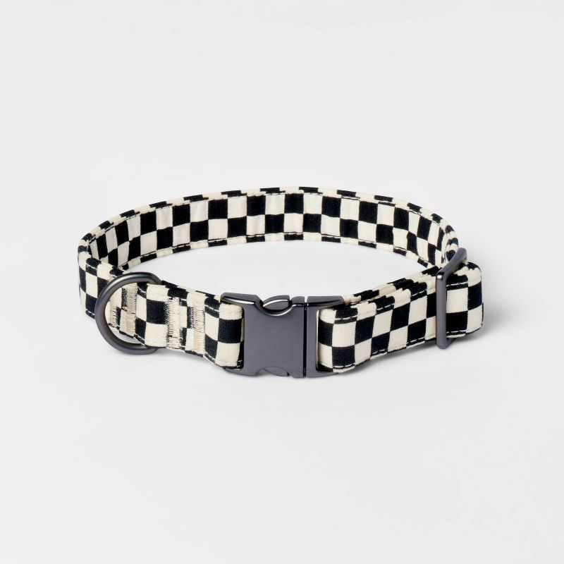 Checkerboard Dog Fashion Adjustable Collar - S - Black/White - Boots &#38; Barkley&#8482;, 1 of 6