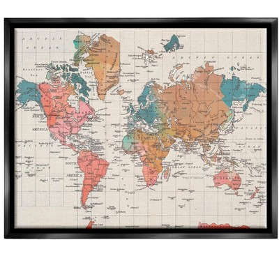 Stupell Industries Detailed Boho World Map Framed Floater Canvas Wall Art