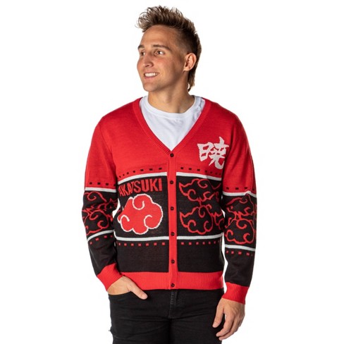 Seven Times Six Naruto Shippuden Men s Akatsuki Red Cloud Ugly Christmas Sweater Cardigan Red Target