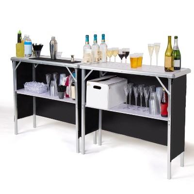 Black Portable Double Bar Table Set with Carrying Case