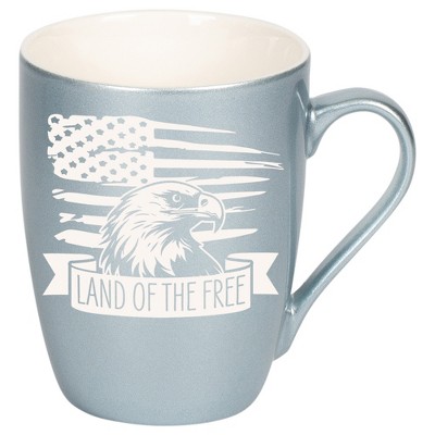 100 North United States of America 10 Ounce Frosted Blue Metallic Finish, Comfortably Fits Your Hands, New Bone China Coffee Tea Cup Mug, Land Of The
