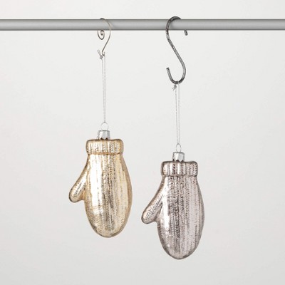 5"H Sullivans Christmas Brushed Silver Mitten Ornament Set of 2  Gold
