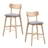 Oak Wooden Bar Stool Set of 2, Modern Upholstered Kitchen Island Chairs - 4 of 4