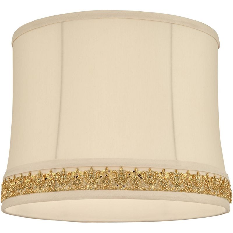 Springcrest Geneva Drum Lamp Shades Oatmeal Gold Medium 13" Top x 14" Bottom x 11" High Washer Replacement Harp Finial Fitting, 3 of 8