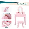 Kids Vanity Set, Pretend Play Girls Vanity Table and Chair Set with Lighted Mirror, Stool, and Wood Makeup Playset - 2 of 4
