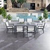 6 Piece Planked Wood Outdoor Dining Set Woven Performance Weave Chairs & Rectangular Table - 3 of 4