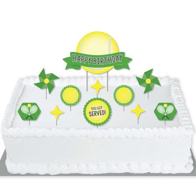 Big Dot of Happiness You Got Served - Tennis - Tennis Ball Birthday Party Cake Decorating Kit - Happy Birthday Cake Topper Set - 11 Pieces