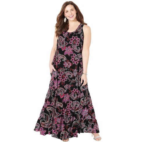 Catherines Women's Plus Size Halter Maxi Dress - 3x, Black Multi ...